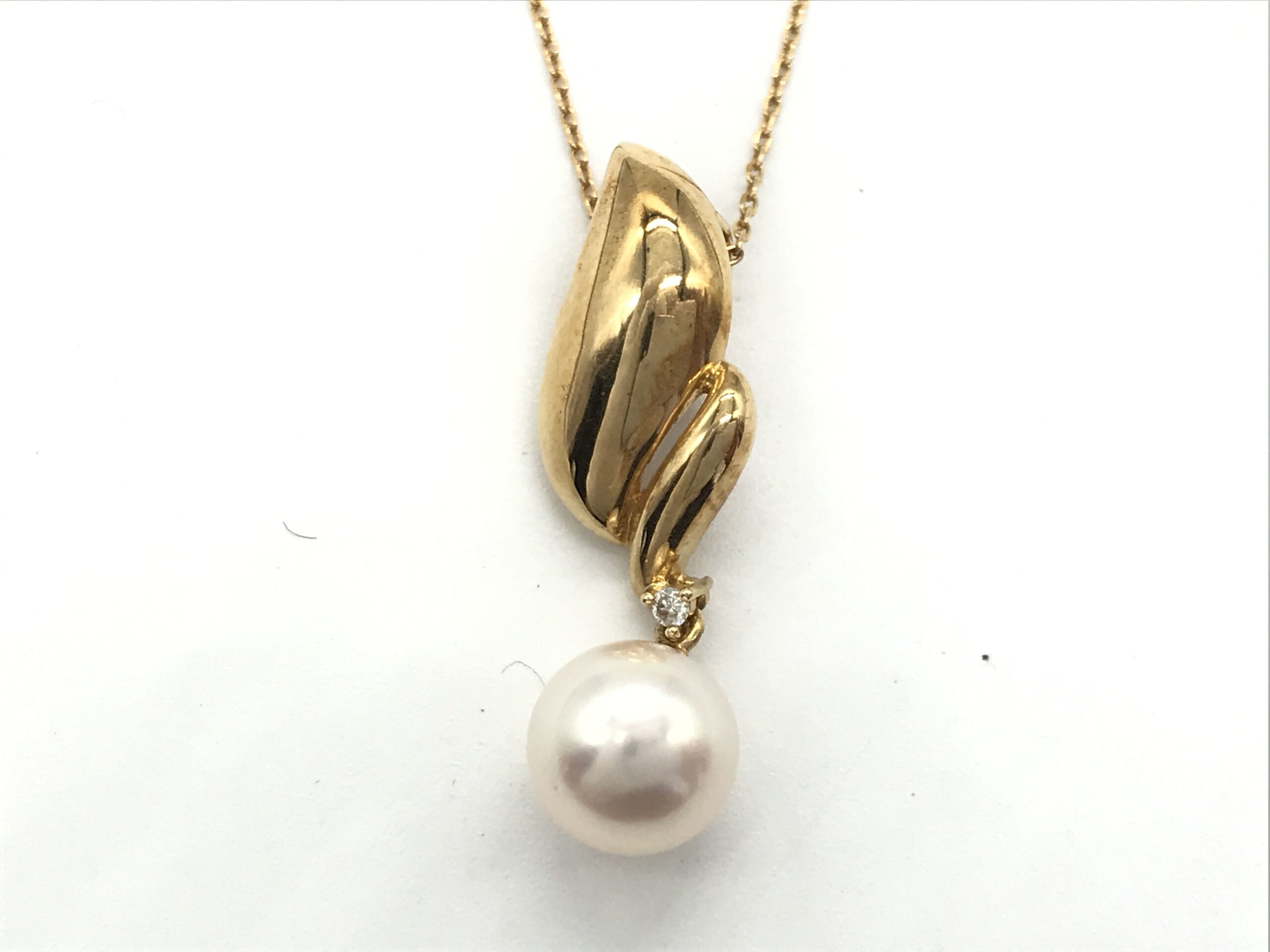 TASAKI Pearl Φ7.3mm D0.01ct K18 3.1g Necklace With guarantee card