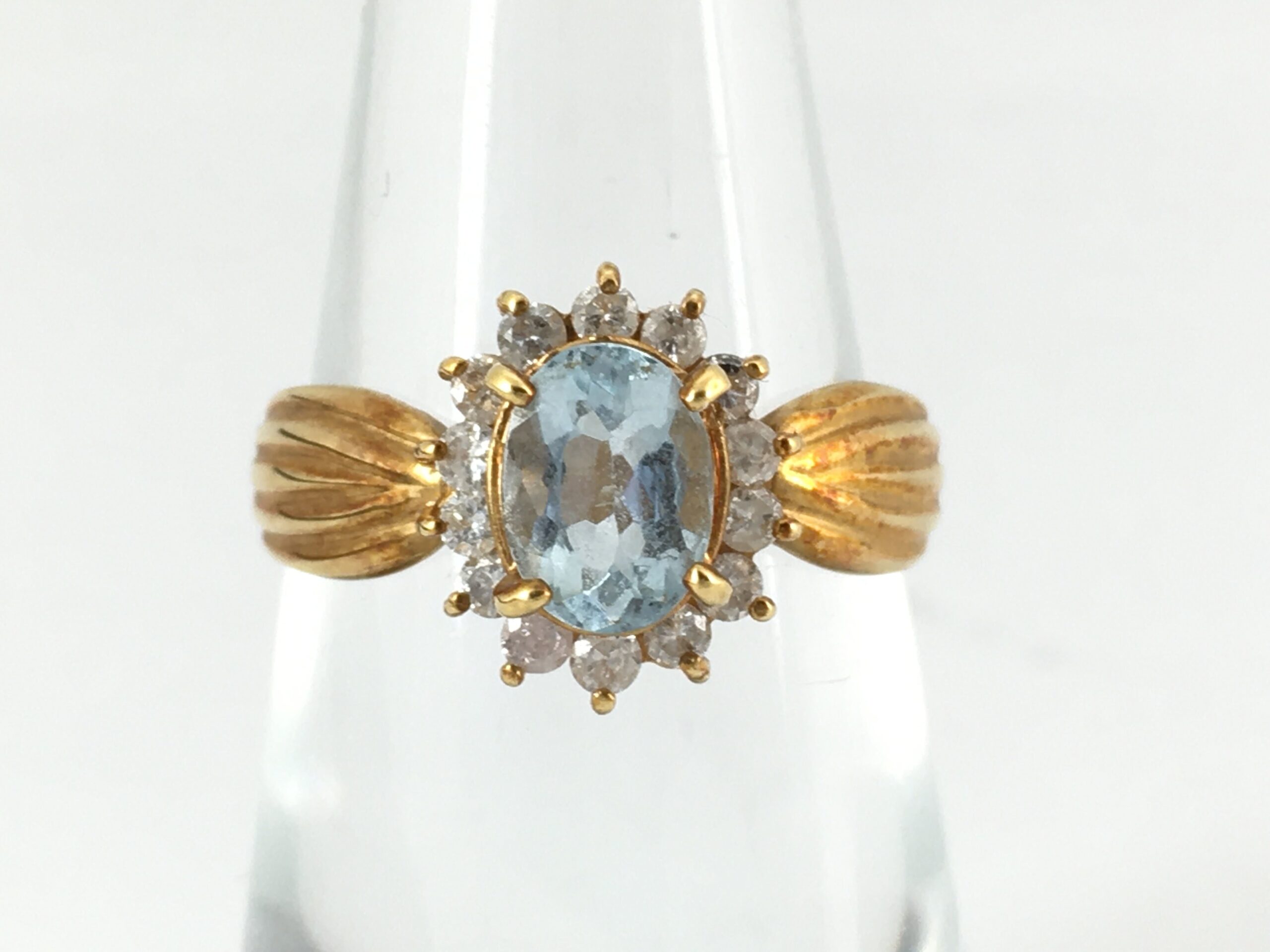 Aquamarine  Diamond 0.28ct K18 2.61g Ring #11