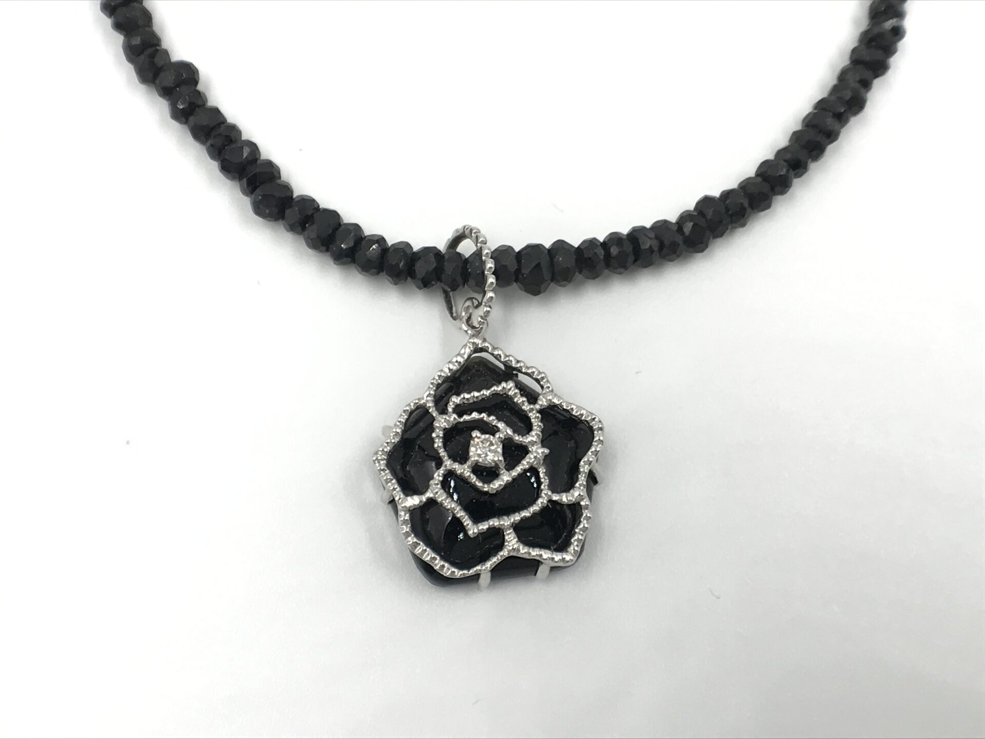 colored stone / Onyx /Diamond 0.03ct K18WG/SV 11.4g Necklace 40cm
